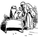 Old woman visiting old man vector illustration